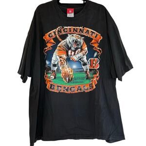 Vintage Y2K Cincinnati Bengals NFL Flaming Football Graphic Shirt Adult 4XL